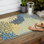 Modern, Abstract, Flower Garden, Blue, Yellow, Gray Outdoor Rug Gallery Image 2
