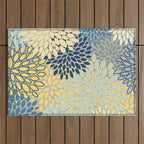 Modern, Abstract, Flower Garden, Blue, Yellow, Gray Outdoor Rug Gallery Image 1