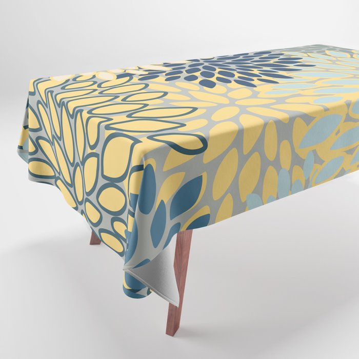 Modern, Abstract, Flower Garden, Blue, Yellow, Gray Tablecloth Gallery Image 1