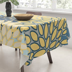 Modern, Abstract, Flower Garden, Blue, Yellow, Gray Tablecloth Gallery Image 3