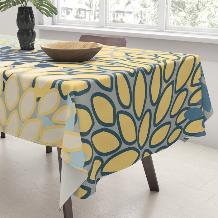 Modern, Abstract, Flower Garden, Blue, Yellow, Gray Tablecloth Gallery Image 3
