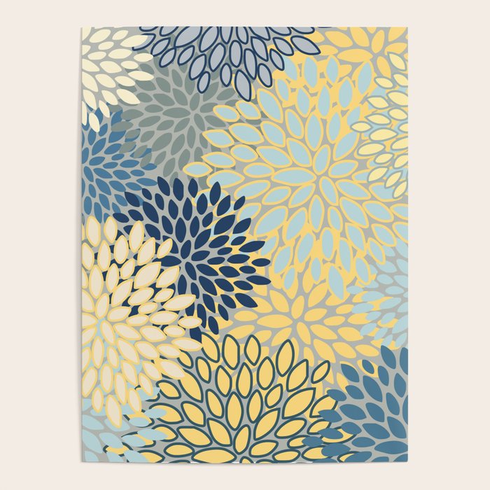 Modern, Abstract, Flower Garden, Blue, Yellow, Gray Poster Gallery Image 4