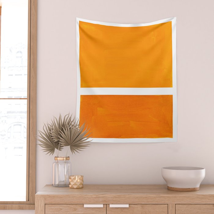 Antique Yellow  & Yellow Ochre Mid Century Modern Abstract Minimalist Rothko Color Field Squares Wall Tapestry Gallery Image 2