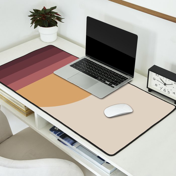 Minimal Retro Sunset Sunrise - Burgundy Ruby Red Desk Mat Gallery Image 2