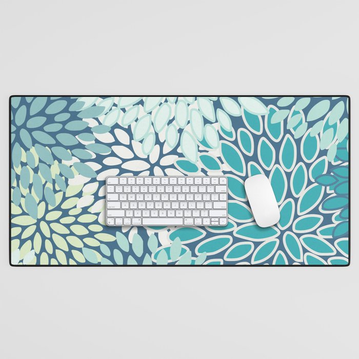 Christmas, Floral Prints, Teal, Blue and Green, Colour Prints Desk Mat Gallery Image 1