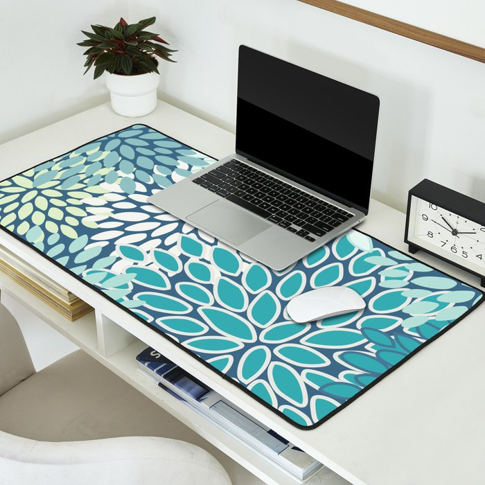 Christmas, Floral Prints, Teal, Blue and Green, Colour Prints Desk Mat Gallery Image 2