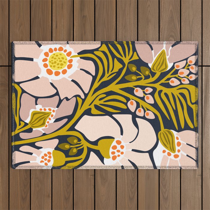 Backyard flower - modern floral illustration Outdoor Rug Gallery Image 1