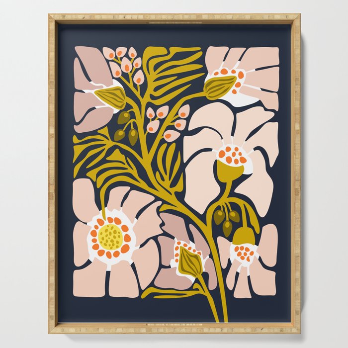 Backyard flower - modern floral illustration Serving Tray Gallery Image 1