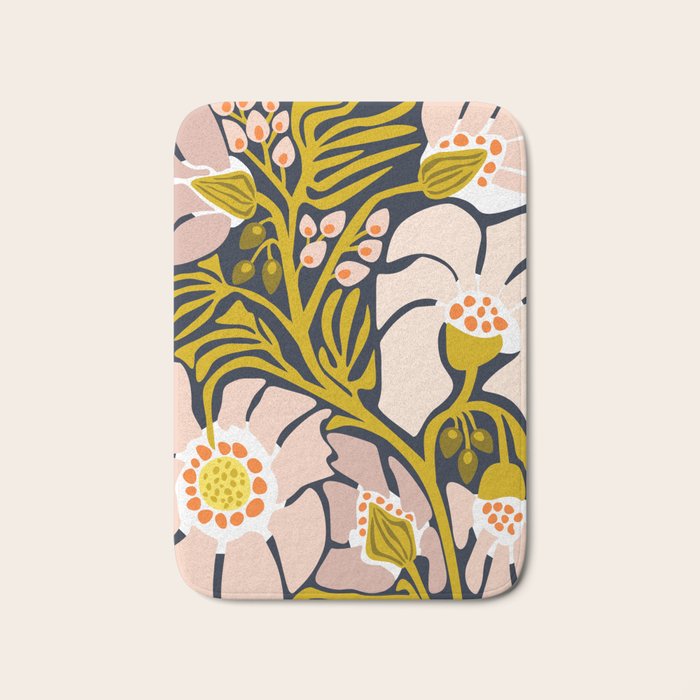 Backyard flower - modern floral illustration Bath Mat Gallery Image 1