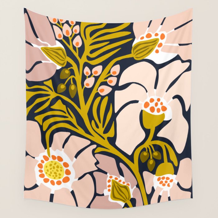Backyard flower - modern floral illustration Wall Tapestry Gallery Image 4