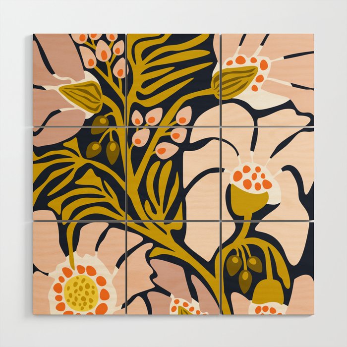 Backyard flower - modern floral illustration Wood Wall Art Gallery Image 1