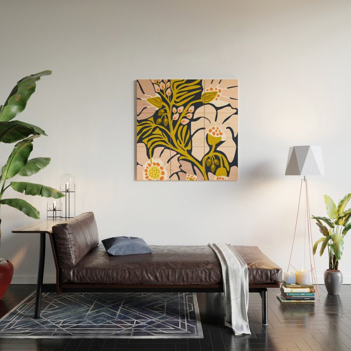 Backyard flower - modern floral illustration Wood Wall Art Gallery Image 2