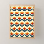 Retro 70s Floral Pattern in Mid-Century Red, Marigold, and Navy  Mini Art Print Gallery Image 1