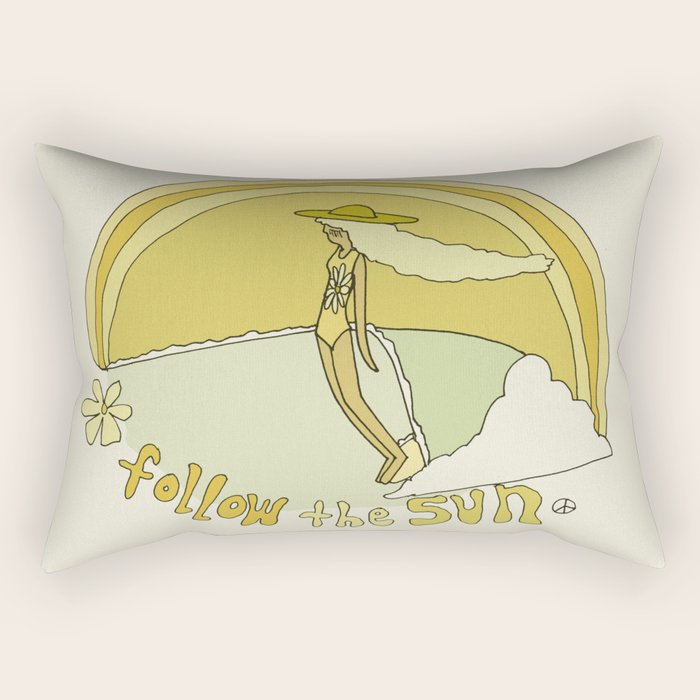 follow the sun lady slide // retro surf art by surfy birdy Rectangular Pillow Gallery Image 2