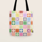 Retro Colorful Flower Checker Tiles Tote Bag Gallery Image 1
