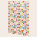 Retro Colorful Flower Checker Tiles Wallpaper Gallery Image 2