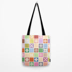 Retro Colorful Flower Checker Tiles Tote Bag Gallery Image 2