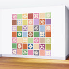 Retro Colorful Flower Checker Tiles Wall Mural Gallery Image 2