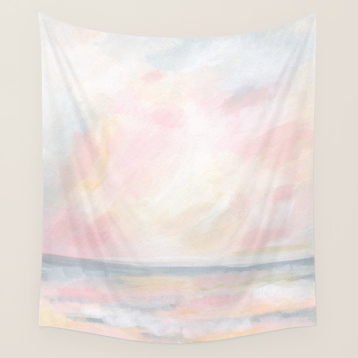 Patience - Pink and Gray Pastel Seascape Wall Tapestry Gallery Image 4