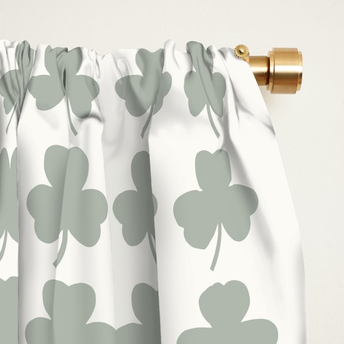 Clovers XXXIV Neutral Green Botanical Pattern Window Curtain Gallery Image 2