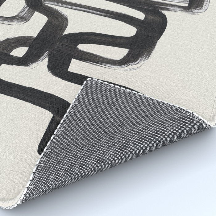 Mid Century Modern Minimalist Abstract Art Brush Strokes Black & White Ink Art Pipe Maze Rug Gallery Image 4