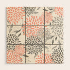 Festive, Floral Prints, Leaves and Blooms, Coral and Gray Wood Wall Art Gallery Image 1