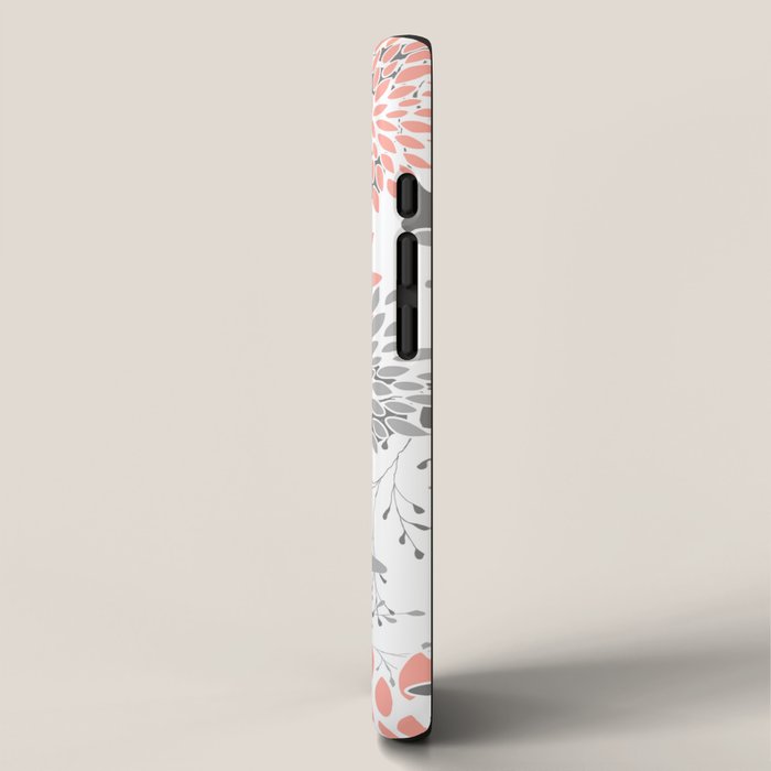 Festive, Floral Prints, Leaves and Blooms, Coral and Gray iPhone Case Gallery Image 2