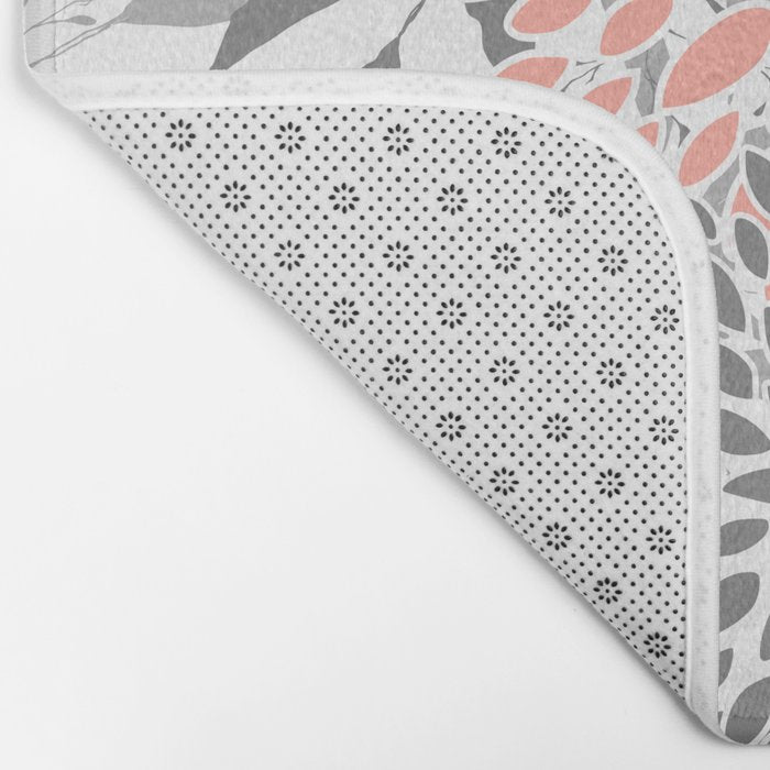 Festive, Floral Prints, Leaves and Blooms, Coral and Gray Bath Mat Gallery Image 2