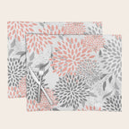 Festive, Floral Prints, Leaves and Blooms, Coral and Gray Placemat Gallery Image 1