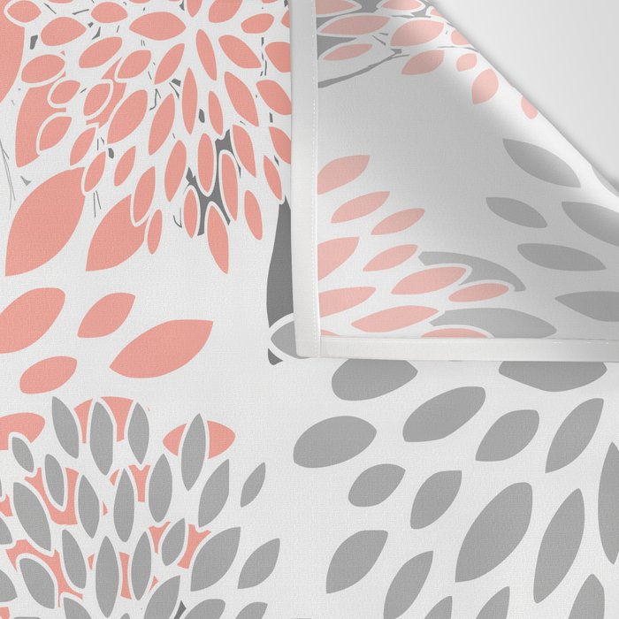 Festive, Floral Prints, Leaves and Blooms, Coral and Gray Wall Tapestry Gallery Image 3