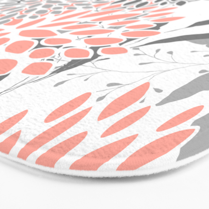 Festive, Floral Prints, Leaves and Blooms, Coral and Gray Bath Mat Gallery Image 3