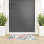 Festive, Floral Prints, Leaves and Blooms, Coral and Gray Welcome Mat Gallery Image 3