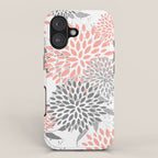 Festive, Floral Prints, Leaves and Blooms, Coral and Gray iPhone Case Gallery Image 1