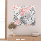 Festive, Floral Prints, Leaves and Blooms, Coral and Gray Wall Tapestry Gallery Image 2