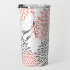 Festive, Floral Prints, Leaves and Blooms, Coral and Gray Travel Mug Gallery Image 3