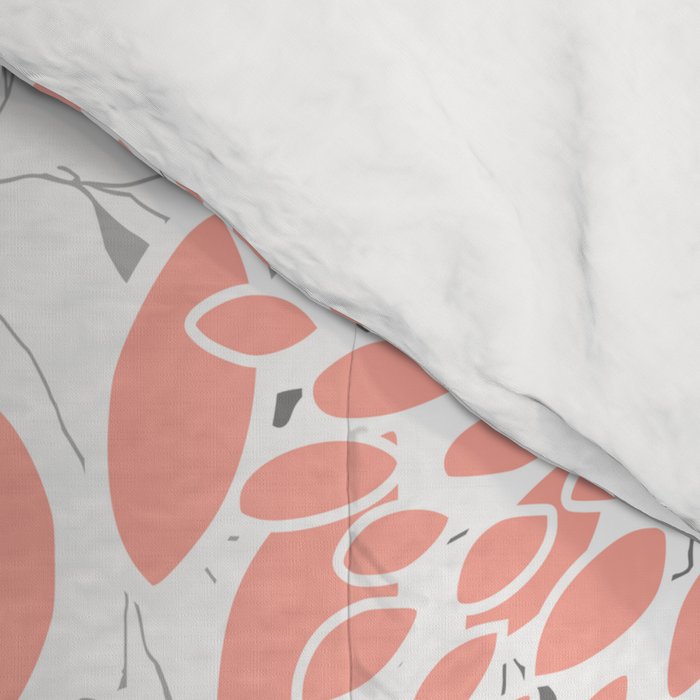 Festive, Floral Prints, Leaves and Blooms, Coral and Gray Comforter Gallery Image 4