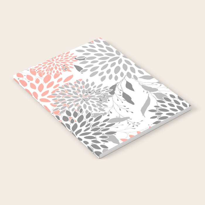 Festive, Floral Prints, Leaves and Blooms, Coral and Gray Notebook Gallery Image 2