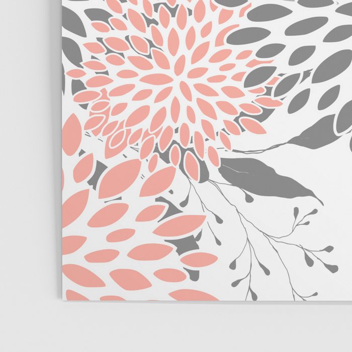 Festive, Floral Prints, Leaves and Blooms, Coral and Gray Poster Gallery Image 3