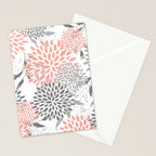 Festive, Floral Prints, Leaves and Blooms, Coral and Gray Stationery Card Gallery Image 2