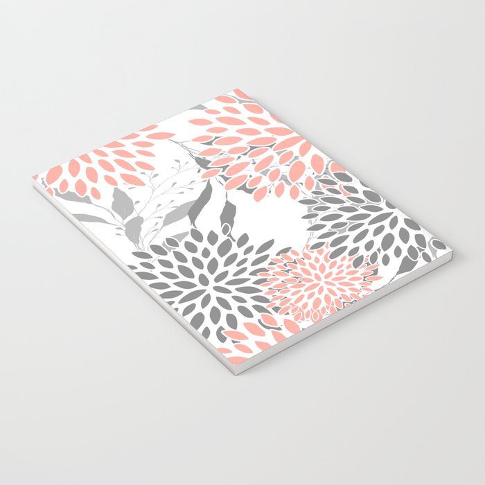 Festive, Floral Prints, Leaves and Blooms, Coral and Gray Notebook Gallery Image 3