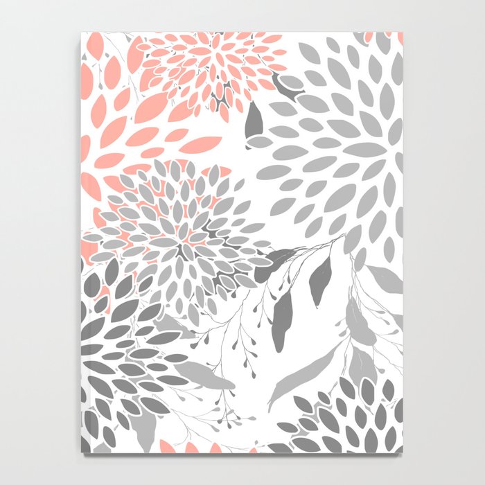 Festive, Floral Prints, Leaves and Blooms, Coral and Gray Notebook Gallery Image 4