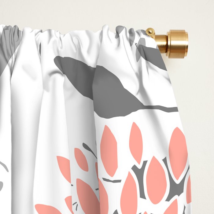 Festive, Floral Prints, Leaves and Blooms, Coral and Gray Window Curtain Gallery Image 2