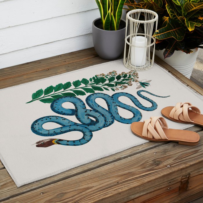 Albertus Seba Snakes Blue Snake  Outdoor Rug Gallery Image 2