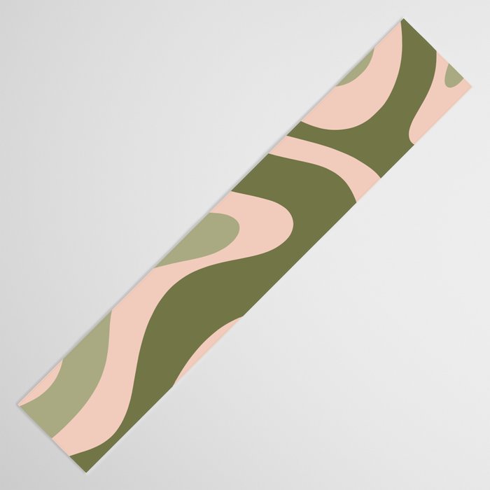 Modern Retro Liquid Swirl Abstract Pattern Sage Olive Green and Pale Blush Pink Table Runner Gallery Image 3
