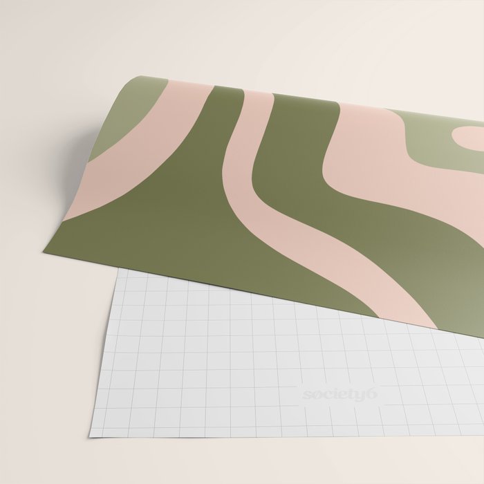 Modern Retro Liquid Swirl Abstract Pattern Sage Olive Green and Pale Blush Pink Wrapping Paper Gallery Image 2