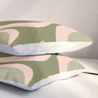 Modern Retro Liquid Swirl Abstract Pattern Sage Olive Green and Pale Blush Pink Pillow Sham Gallery Image 3