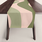 Modern Retro Liquid Swirl Abstract Pattern Sage Olive Green and Pale Blush Pink Table Runner Gallery Image 1