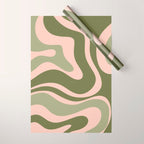 Modern Retro Liquid Swirl Abstract Pattern Sage Olive Green and Pale Blush Pink Wrapping Paper Gallery Image 1