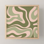 Modern Retro Liquid Swirl Abstract Pattern Sage Olive Green and Pale Blush Pink Mini Art Print Gallery Image 1