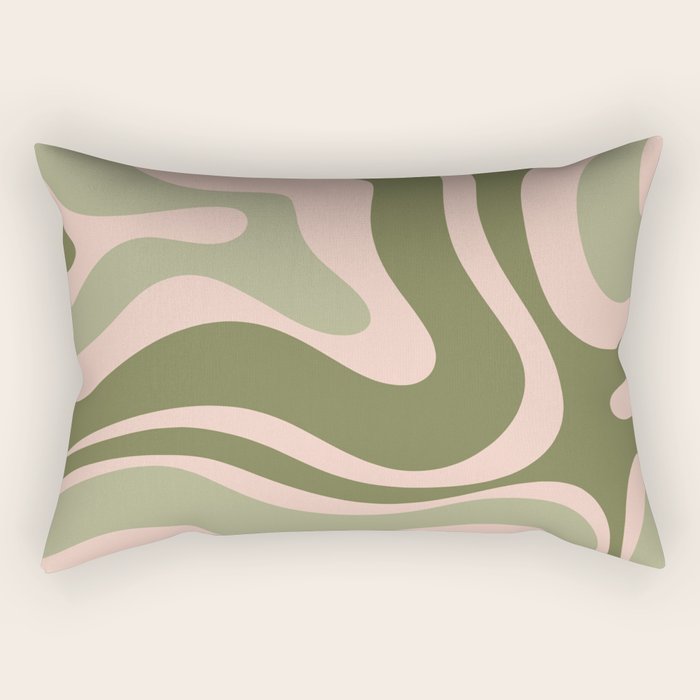Modern Retro Liquid Swirl Abstract Pattern Sage Olive Green and Pale Blush Pink Rectangular Pillow Gallery Image 2